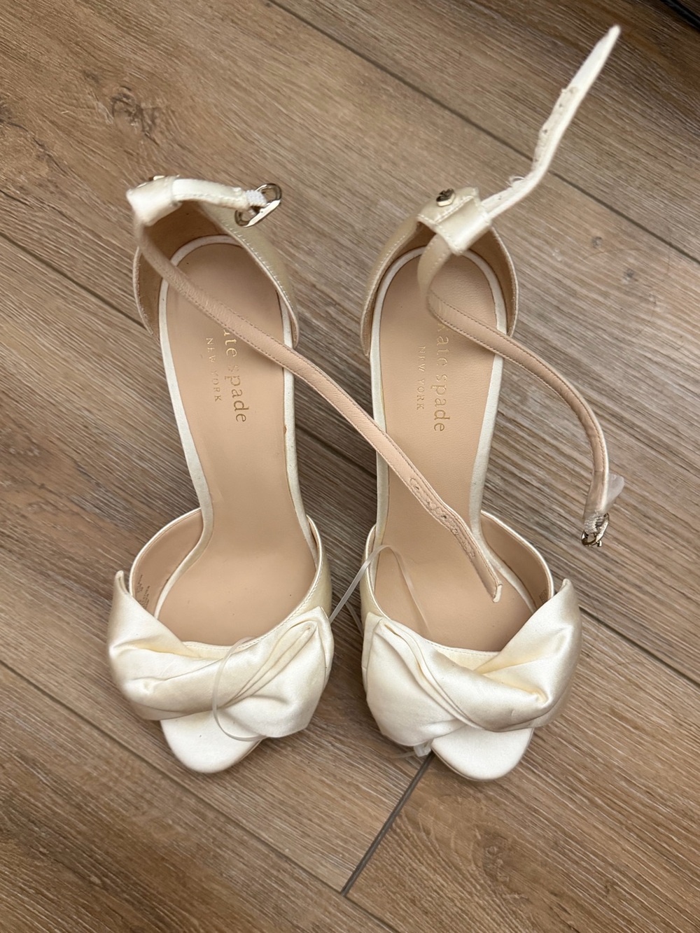 kate spade Satin Ivory Knot Ankle-Strap Heels